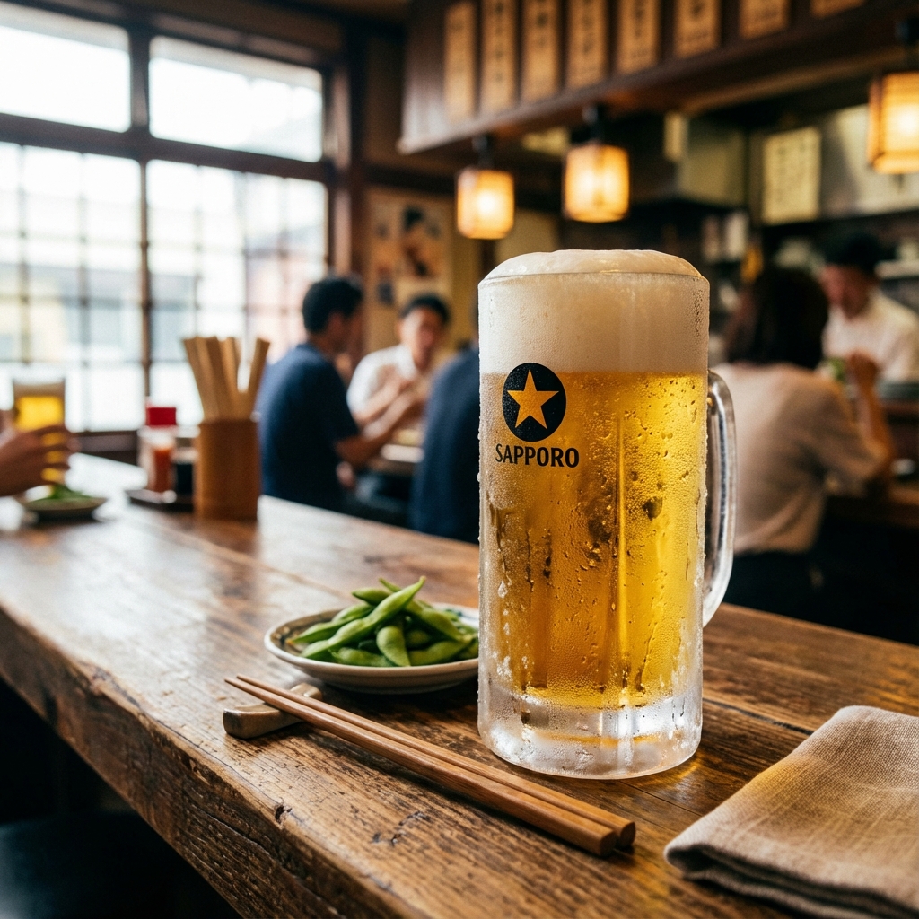 Frosty mug of Sapporo Beer